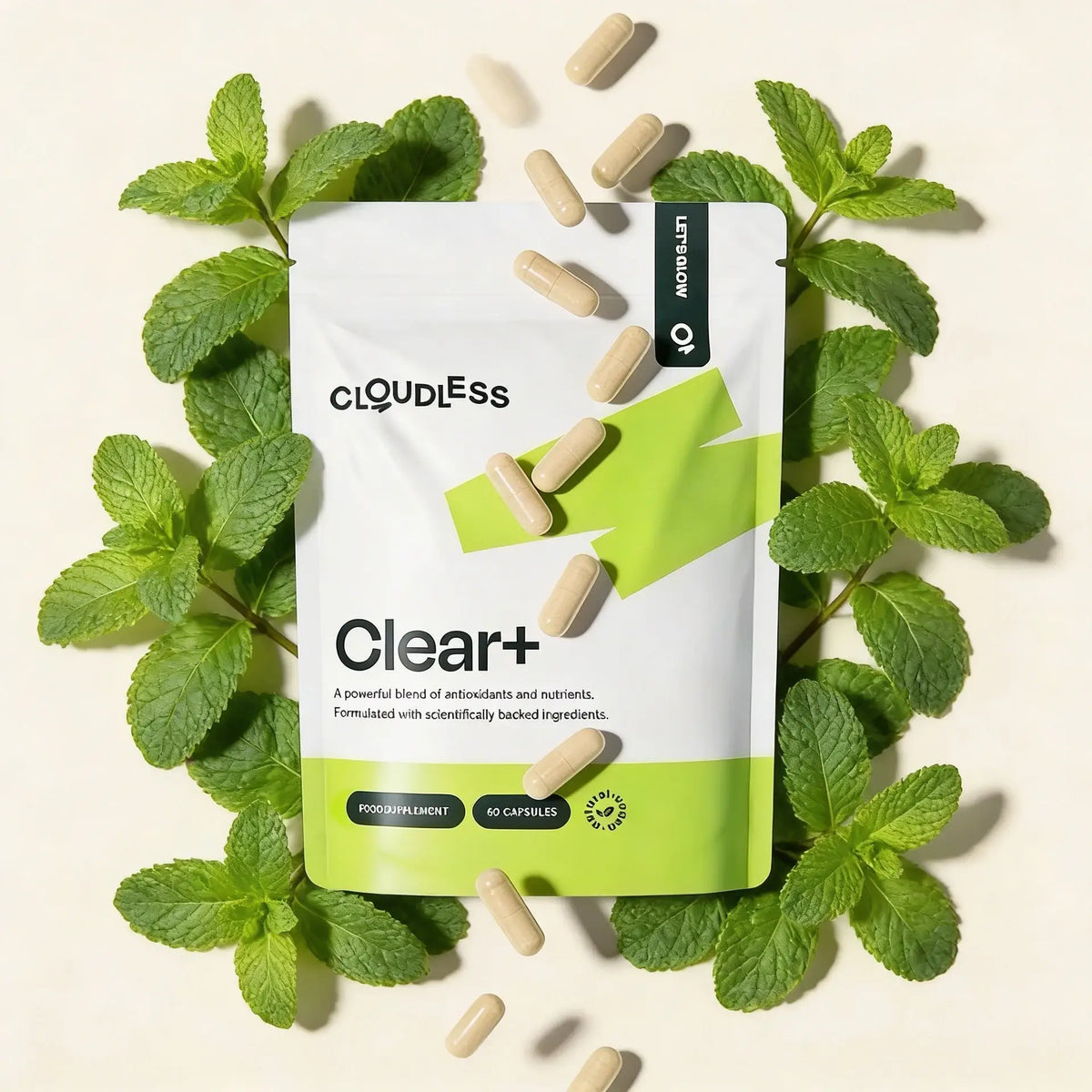 Clear+. Vier Wirkstoffe. Therapeutische Dosierungen. Zwei Kapseln.