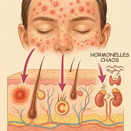 Illustration hormoneller Schwankungen — Androgene steuern Talgproduktion und Hautentzündungen